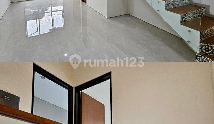 ruang tamu rumah modern 2 lantai semi