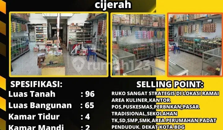 tampak depan dijual ruko strategis melong raya