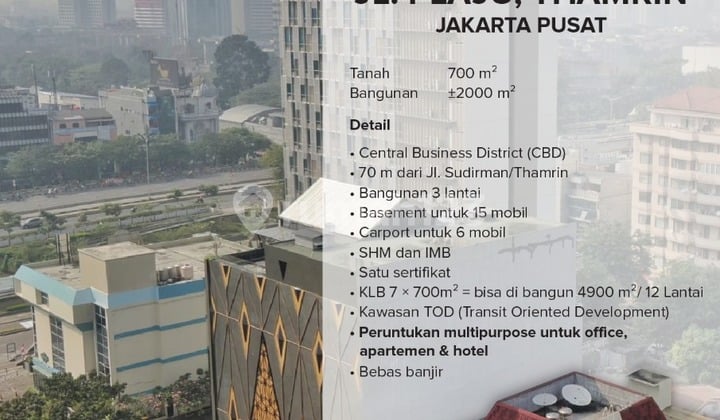 Gedung Bangunan Rumah Mewah 3 Lantai Siap Huni Luas 700m di Thamrin Jakarta Pusat