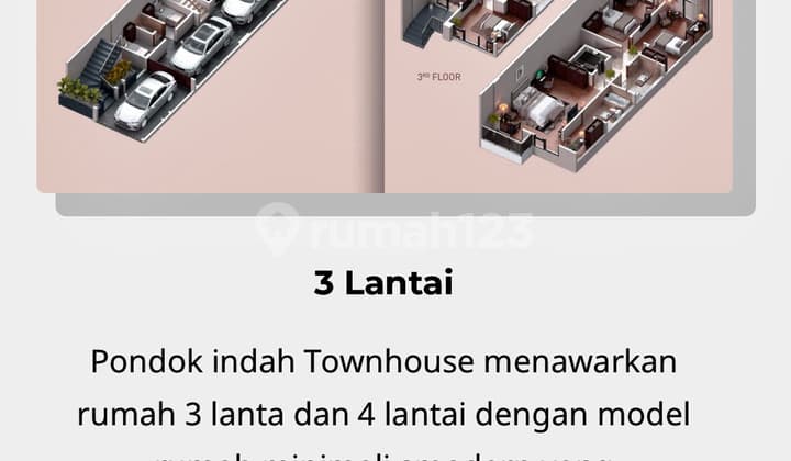 Rumah 3 Lantai Unfurnished Baru - 3BR+1 (Lt: 140 m² Lb: 297 m²) 5.2m, Bintaro, Jakarta Selatan