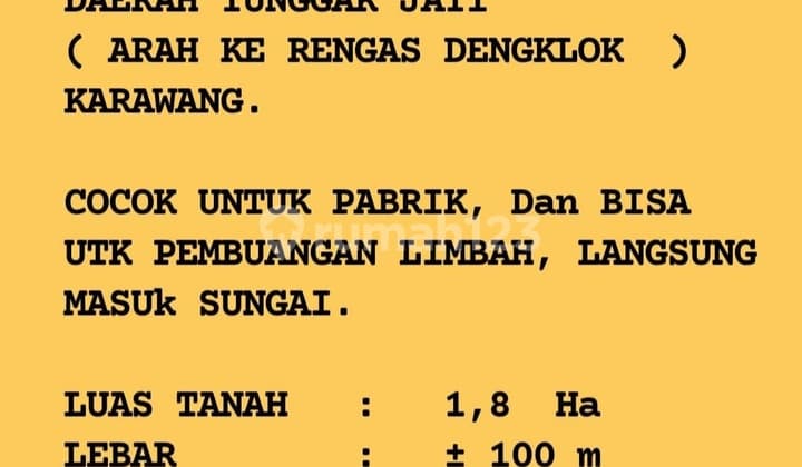 Tanah daerah Tunggak Jati arah ke Rengas Dengklok Karawang cocok untuk pabrik, harga bisa di nego