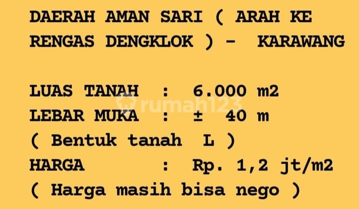 Tanah daerah Aman Sari (arah ke Rengas Dengklok) Karawang, Harga bisa di nego.