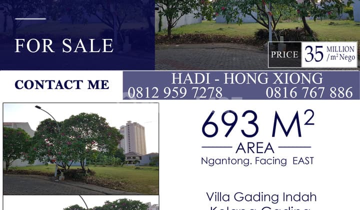DIJUAL Kavling Villa Gading Indah-Kelapa Gading. 10 Menit ke MOI