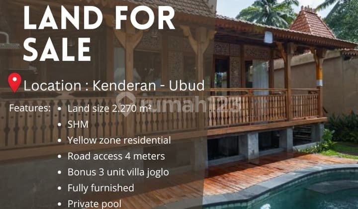 Dijual Tanah Bonus Bangunan Villa Lokasi Kenderan Ubud