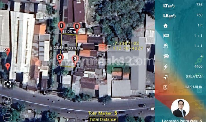 Tanah Dan bangunan jalan Kemlaten 20meter Dari raya Mastrip Luas 736m2