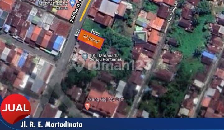 Dijual sebidang tanah SHM seluas 213 m² di Jl. R.E. Martadinata