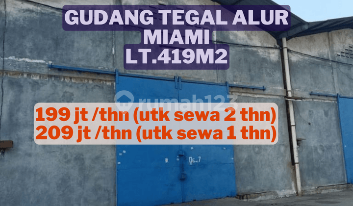 Strategic Location for Rent: Tegal Alur Miami Warehouse, Area 419m2