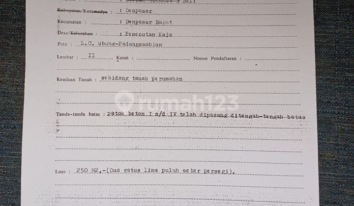 Tanah Murah 250m2, Bungtomo I Denpasar Hotmix