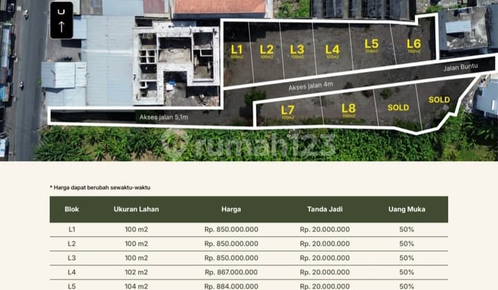 Tanah Luas Mulai 1 Are SHM di Dalung Mnk