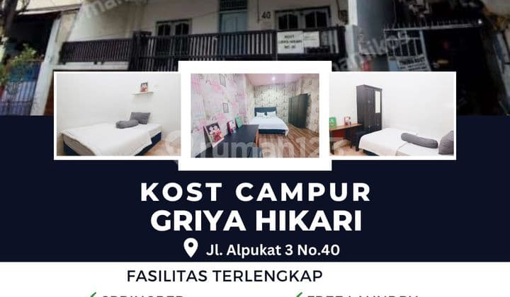 Di Sewa Kost Campur Strategis Untik Mahasiswa & Karyawan di Griya Hikari Jl. Alpukat 3 No.40, Tj. Duren, Grogol Petamburan, Jakarta Barat Paling Murah Full Furnished Book Now !!