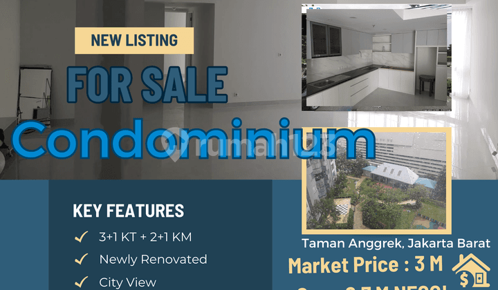 Jual Apartemen Baru Renovasi di Apartemen Taman Anggrek Kondominium 3 BR !