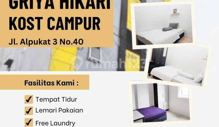 Di Sewa Kost Campur Strategis Untik Mahasiswa & Karyawan di Griya Hikari Jl. Alpukat 3 No.40, Tj. Duren, Grogol Petamburan, Jakarta Barat PALING MURAH Full Furnished BOOK NOW !!