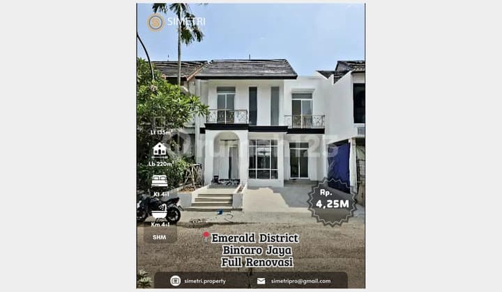 Rumah Emerald District Sektor 9 Bintaro Jaya, Baru Renovasi Classic Modern di Cluster dgn Club House Pool