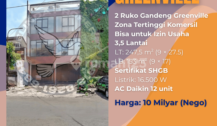 Ruko Gandeng Siap Huni 3 1/2 Green Ville Hadap Barat