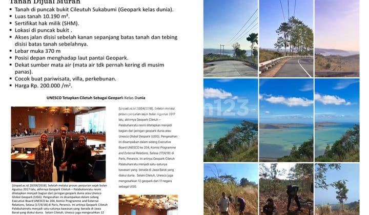 Tanah dijual View Pantai Geopark Ciletuh