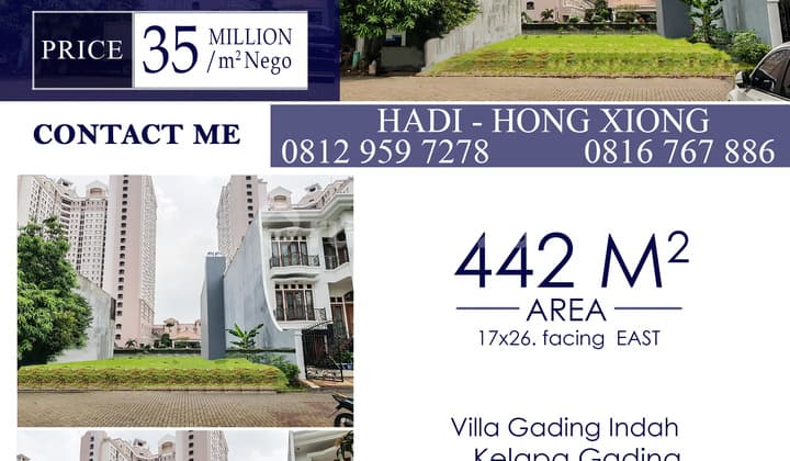 Dijual Kavling Villa Gading Indah kelapa Gading. 10 Menit Ke Moi