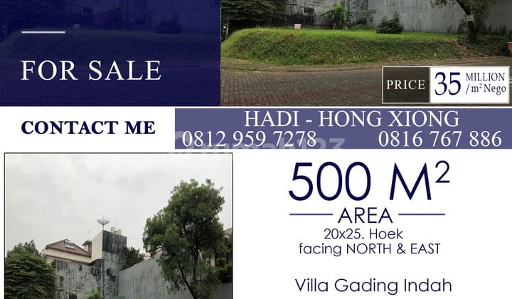 DIJUAL Kavling Villa Gading Indah-Kelapa Gading. 10 Menit ke MOI