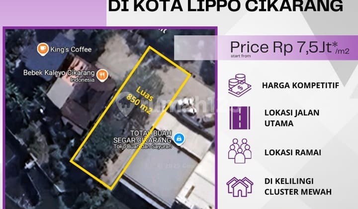 Dijual Cepat Tanah Komersial Dijalan Utama untuk Fnb,Car Wash,Sekolah,Lapangan Padel
