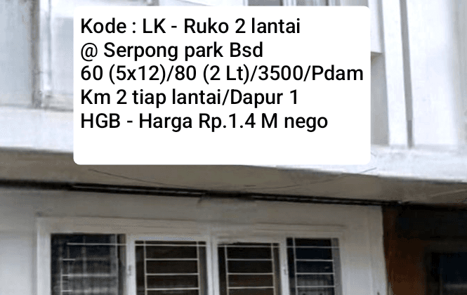 Ruko 2 Lantai Di Lokasi Ramai & Strategis @ Serpong Park Bsd@