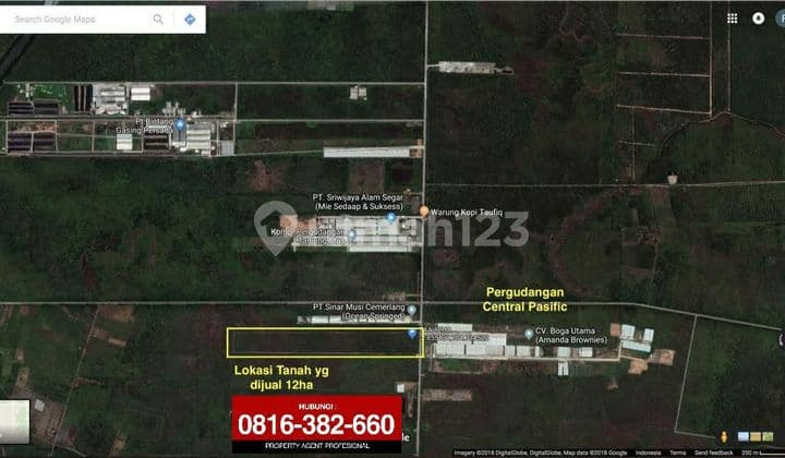 For sale 12 Ha land in TAA opposite Central Pacific warehouse in Palembang