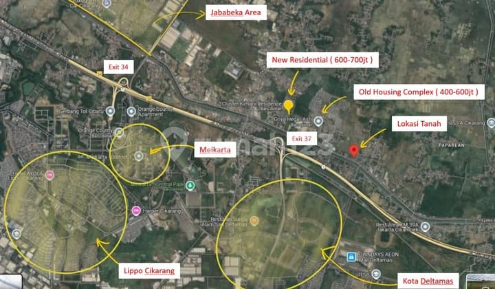 Dijual dibawah harga pasaran tanah di Cikarang,Luas:9267m,Shm,Harga:3.5 jt/m nego