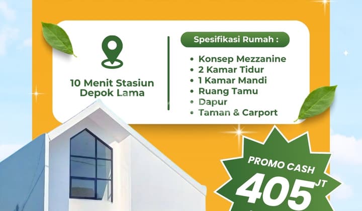 Promo Unit Terakhir Rumah Mezzanine Dekat Stasiun Depok Harga 400 Jutaan