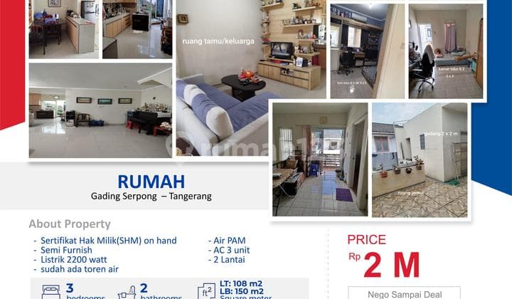 Rumah Bagus Semi Furnished SHM Gading Serpong, Tangerang