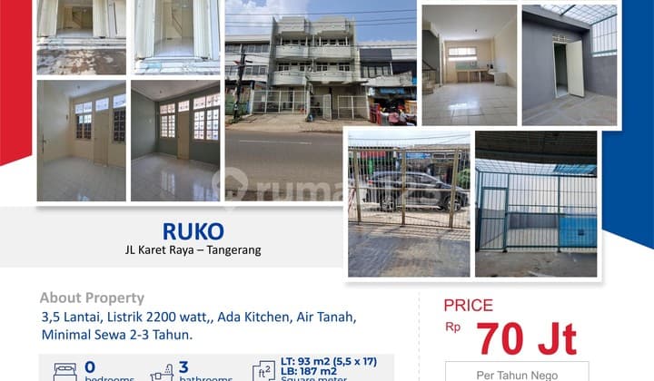 For Rent: 3.5-Story Shop House, 93 m2 Area, Dicibodas Sari, Tangerang