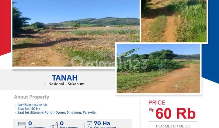 DIJUAL Lahan Subur Strategis Dekat Jl. Nasional Sukabumi