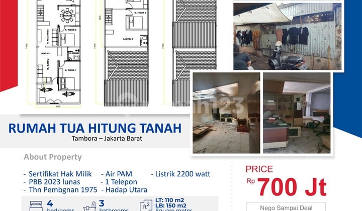 Dijual Rumah Tua Hitung Tanah Lt 110 M2 Di Tambora Jembatan Lima Jakarta Barat