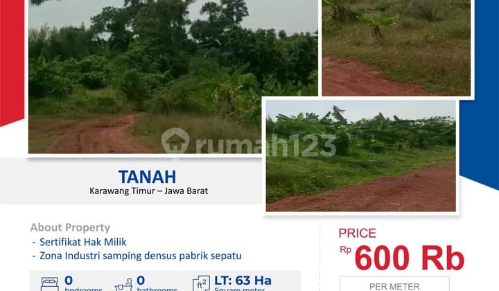 Dijual Tanah di Karawang Timur SHM Lt 63 Ha Jawa Barat