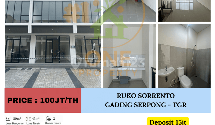 Disewakan Ruko Sorrento, Gading Serpong - Tangerang