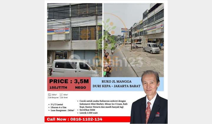 Disewakan Ruko di Jl Mangga, Duri Kepa, Jakarta Barat