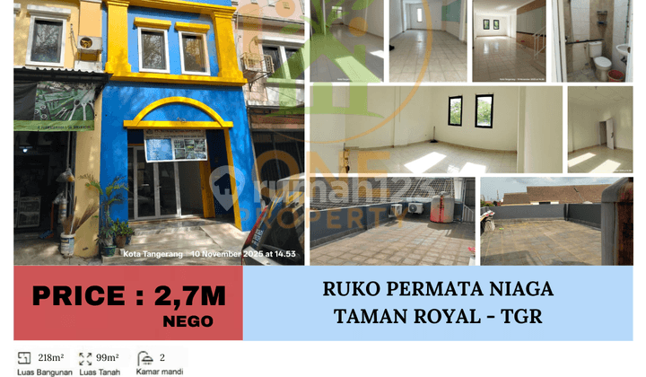 Dijual Ruko Permata Niaga, Taman Royal, Tanah Tinggi - Tangerang