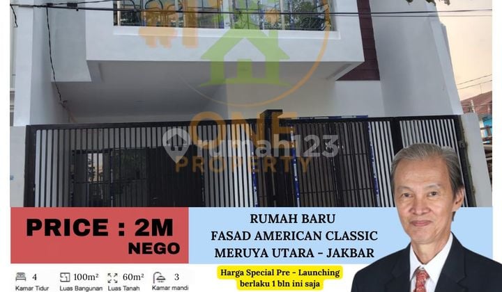 Dijual 1 Unit Rumah Baru Fasad Model American Classic di Meruya Utara, Kembangan - Jakarta Barat