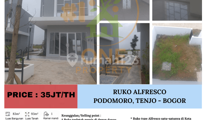 Disewakan Ruko Alfresco, Podomoro, Tenjo - Bogor