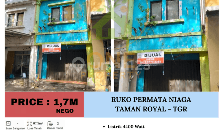 Dijual Cepat! Ruko Permata Niaga, Taman Royal, Tanah Tinggi - Tangerang