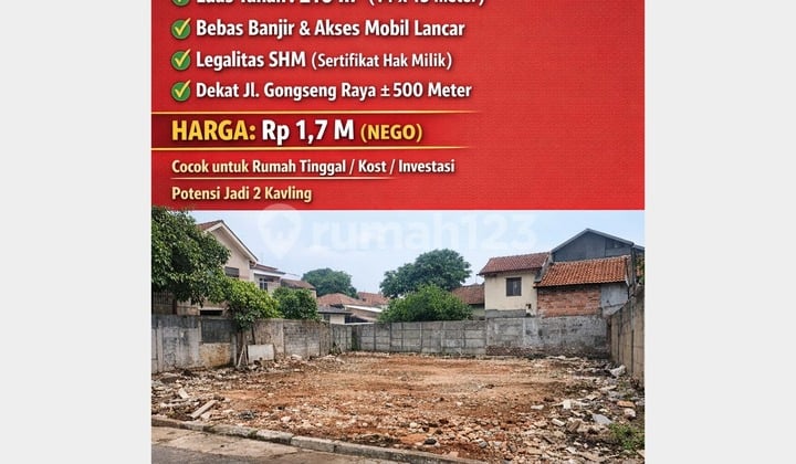 Beli Tanah Gratis Bangunan, Lokasi Stratregis Bebas Banjir di Kalisari, SHM