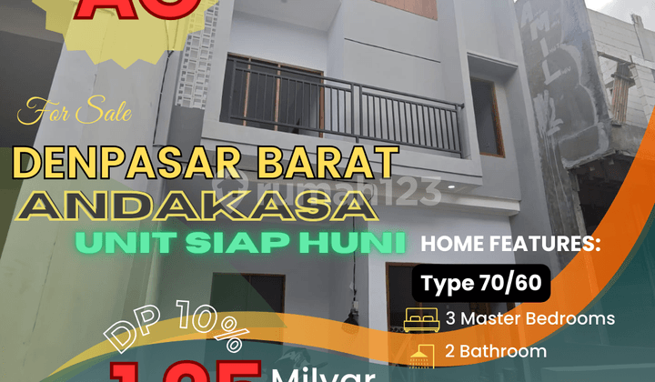 Rumah Baru Dijual Siap Huni Ready Tingkat 3 Kamar Cluster Onegate Andakasa Gatsu Barat Muding Kerobokan Denpasar Bali