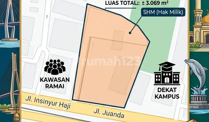 Land and Strategic Building Juanda, Samarinda, Near Campus, Crowded Area