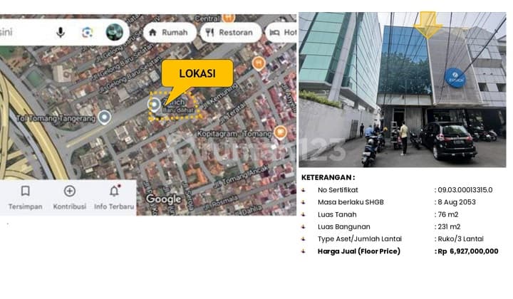 DIJUAL RUKO DI TOMANG JAKARTA BARAT