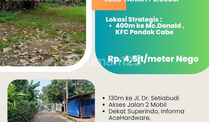 Tanah SHM 2.680Meter Dekat Gerbang Toll Pamulang, Tangerang Selatan