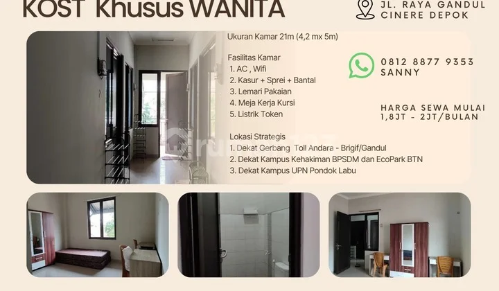Kost Khusus Wanita, Jl Raya Gandul Cinere Depok.