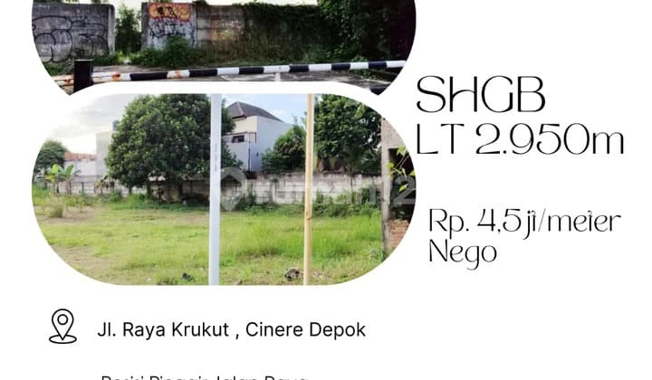 Tanah 2950 M2 HGB Jl. Raya Krukut , Cinere Depok