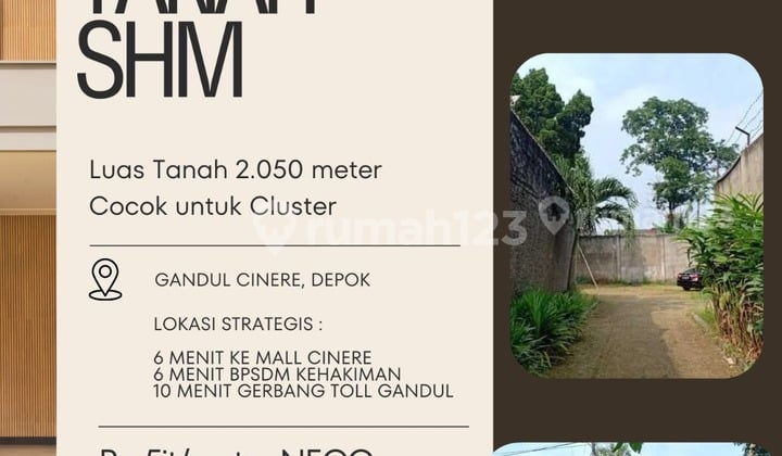 Tanah Dibawah NJOP di Gandul Cinere, Depok SHM 2.050 M²
