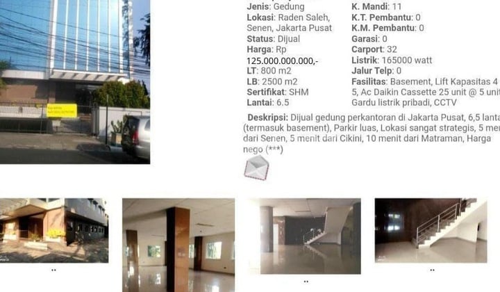 Quick Sale: 6.5-Story Building in Raden Saleh, Central Jakarta