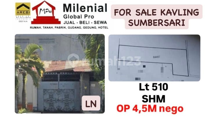 Jual Kavlingsumbersari Lt 510Shmharga 4,5M