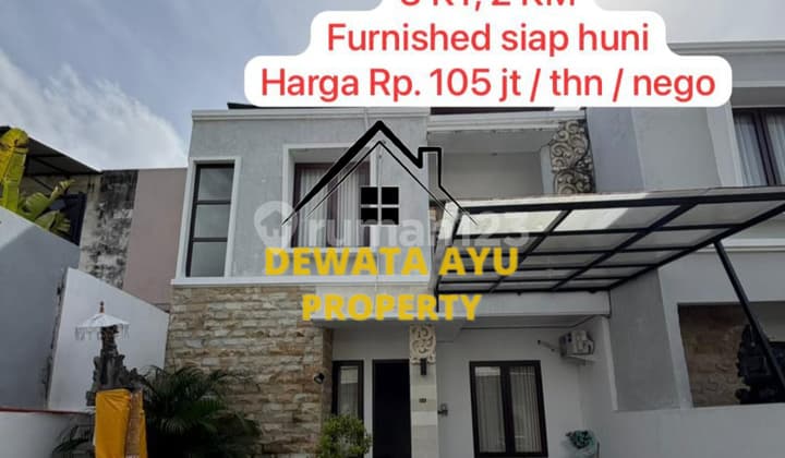Rumah Sewa 2 Lantai 3 Kmar Furnished Lahan 80M2 di Tukad Badung