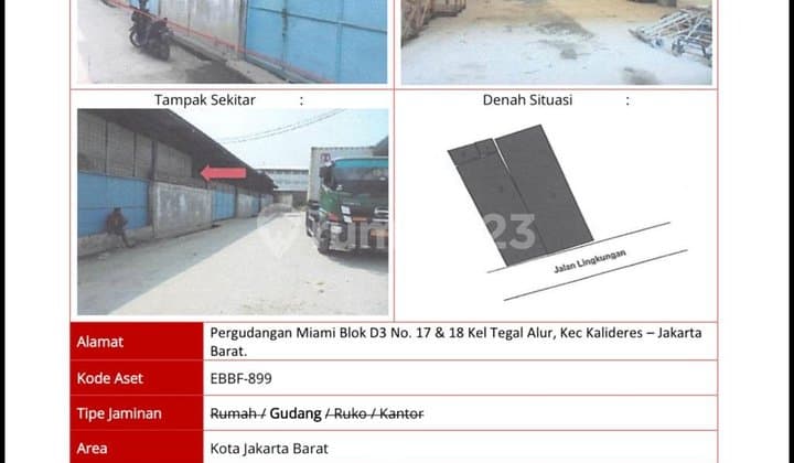Dijual Gudang Gandeng di Miami Aset Macet Bank
