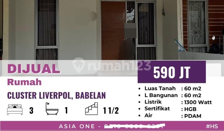 Rumah 1 Lantai HGB di Mutiara Gading City Cluster Liverpool, Bekasi